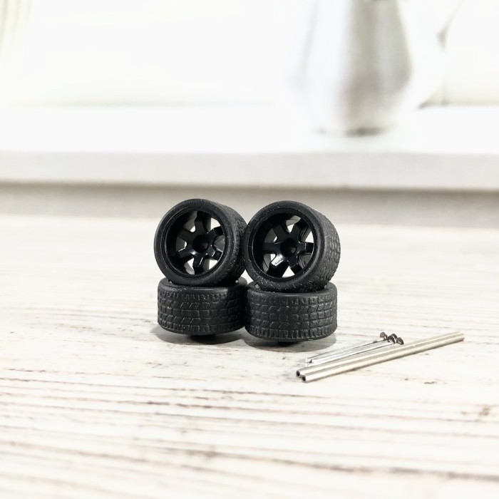 BAN KARET HOT WHEELS VELG DIECAST 6 SPOKE RAYS TE37 CELONG BLACK 1:64