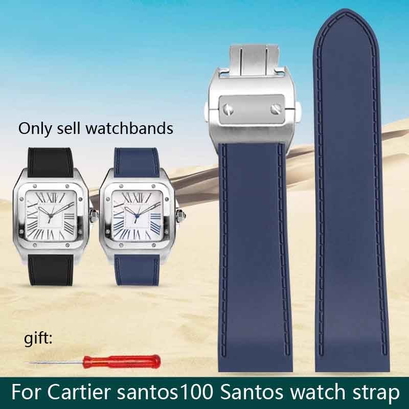 For Cartier santos100 Santos silicone rubber watch strap santos 100 Metal buckle watchband 23mm 25m 
