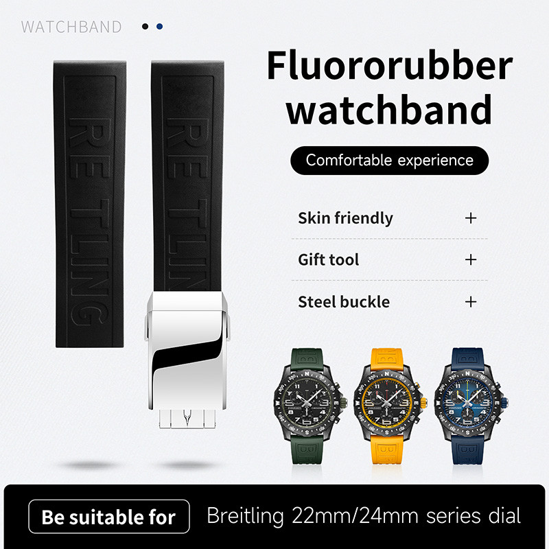 Soft FKM Fluororubber Nature Rubber Watchband 22mm 24mm For Breitling Strap Superocean Navitimer Ave