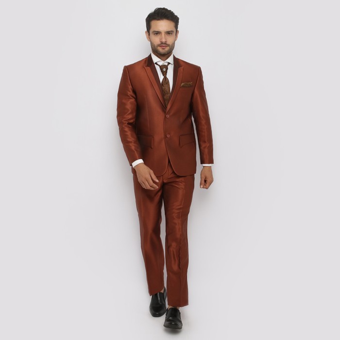 Jas Celana Pria Jas Pengantin Jas Pesta Blazer pria Formal Jas Wedding - Coklat Bata, XXL