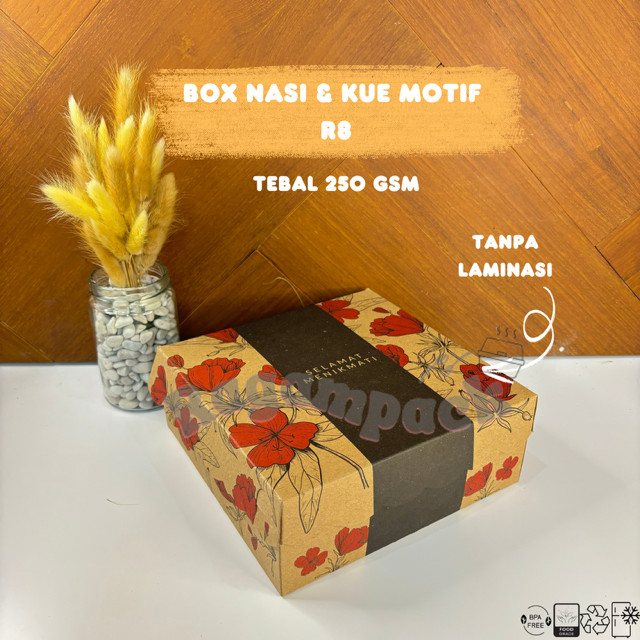 Kotak Nasi Dus Nasi Catering R8 Motif Hijau Selamat Menikmati / Dus Nasi 18x18 R8 Motif Bunga Hijau 