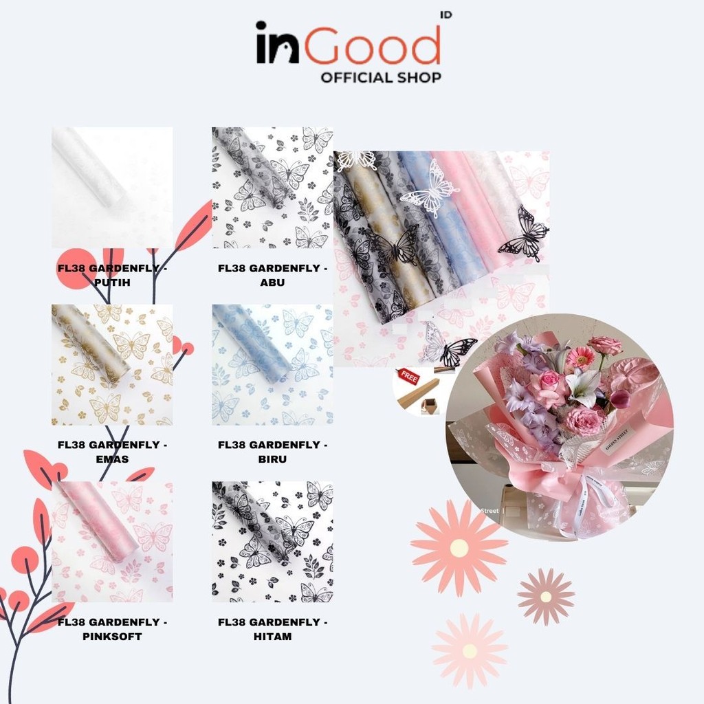 

IN GOOD - FL38 GARDENFLY Kertas Bunga Paper Buket Motif Summer Plaid Kotak Kado Florist Cellophane