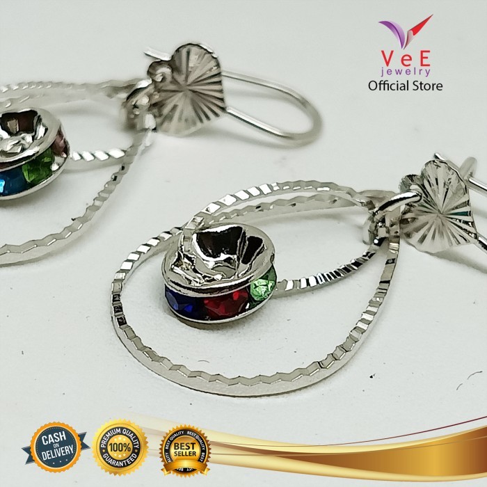 Anting Titanium Wanita Model 2 - Vee Anting Gantung - Perak