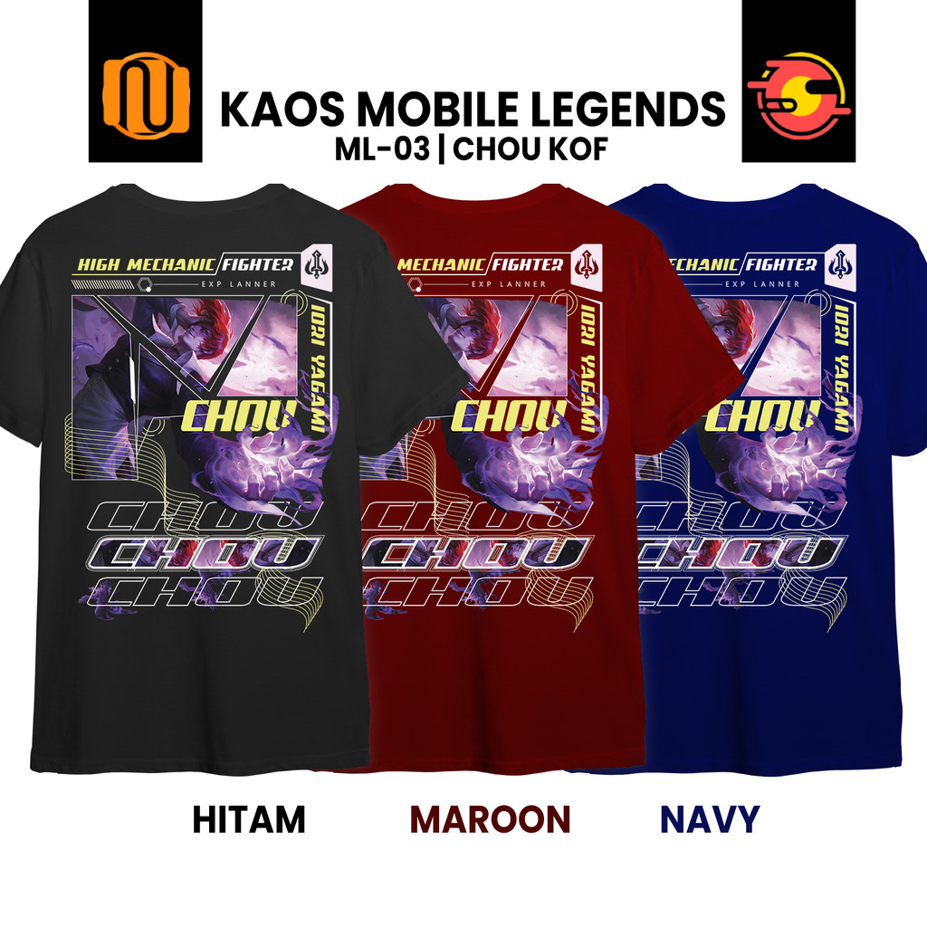 Nuhifa Store Kaos CHOU KOF Mobile Legeds Fighter ML MLBB Lengan Pendek Hitam   Pria Wanita