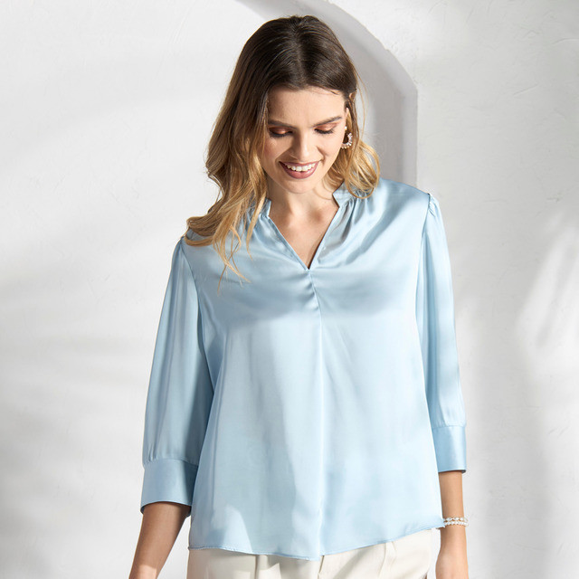 Max Fashions Atasan Kaos Wanita Plain Satin Top - Blue Medium