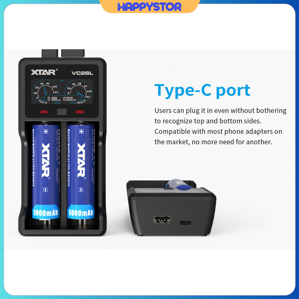Charger Baterai 2 Slot AA AAA 18650 Li-Ion Ni-MH LCD Power Bank - XTAR VC2SL