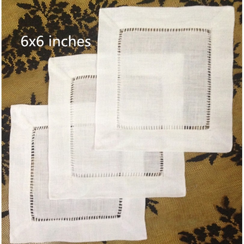 

Set of 120 Fashion Cocktail Napkins 6x6"Hemstitched Linen Cocktail Napkins dress up any Cocktail Party / Wedding decoration