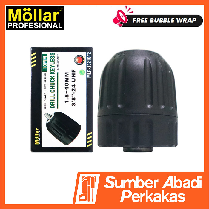 MOLLAR J3210F2 Kepala Bor 10mm 3/8" Keyless Drill Chuck Cordless Tanpa Kunci