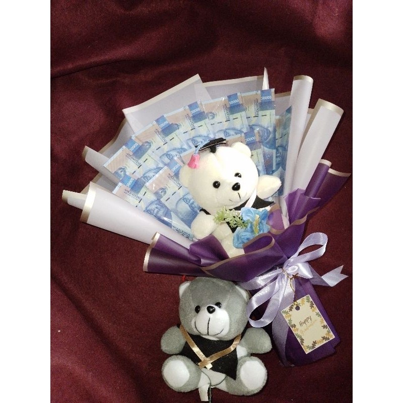 Buket boneka wisuda plus uang mainan 5-20 slot/ buket wisuda/ buket uang mainan 5-20 slot/ buket gra