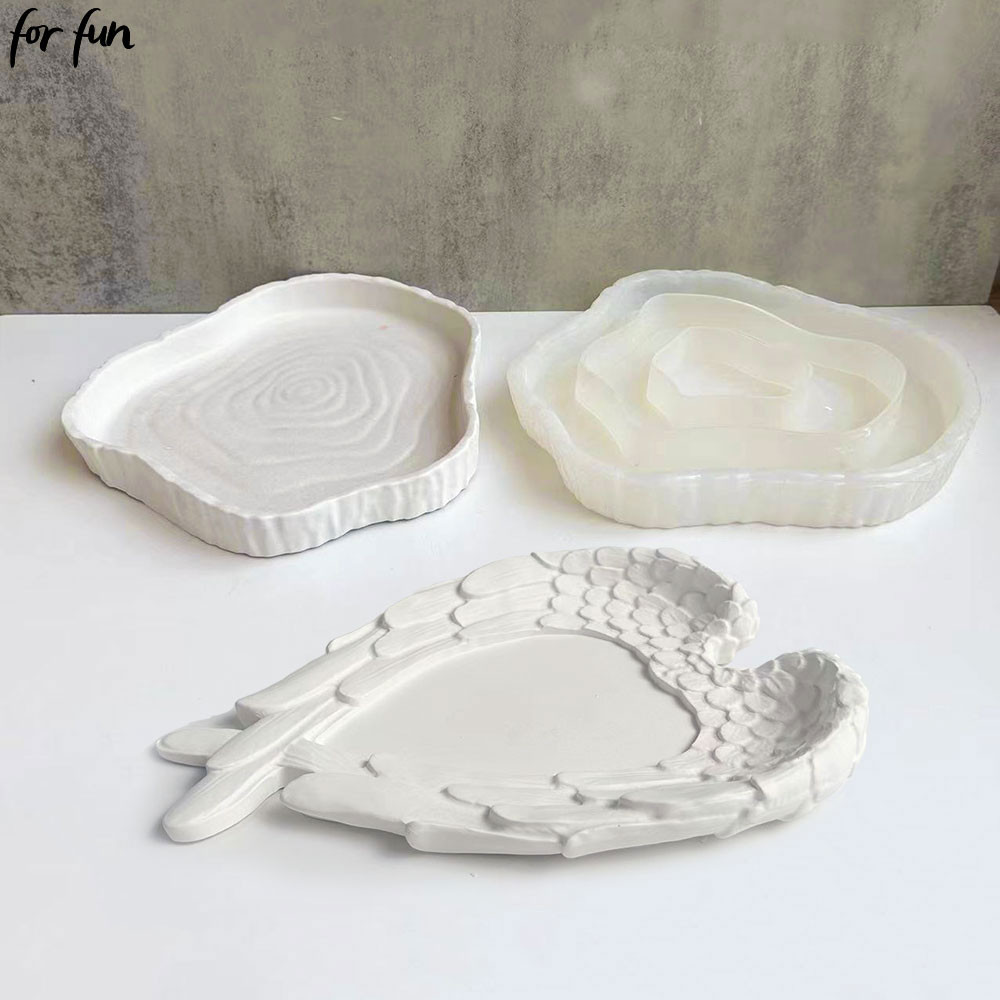 

For Fun Wings Love Tray Silicone Mold DIY Tree Stump Dish Concrete Cement Plaster Resin Mold Storage Tray Plate Mould Home Decor