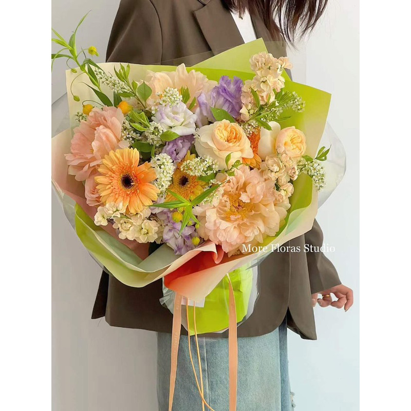 

(20Lembar)Flower Kertas Bunga Buket / Gradient Wrinkle Wrapping Paper Cellophane Warna Gradiasi OPP