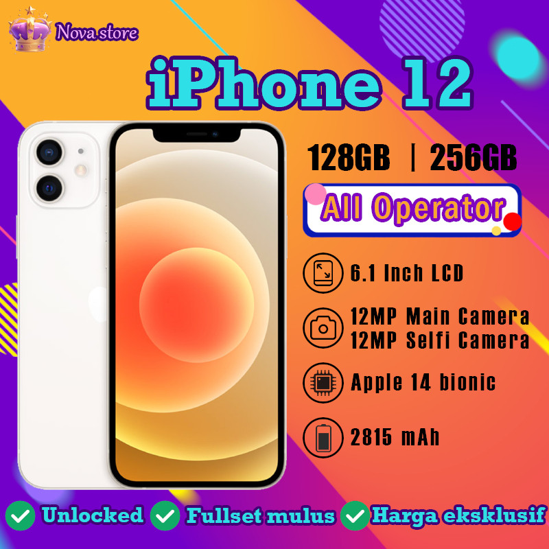 iPhone 12 128GB 256GB Second-hand Original Apple 4GB RAM Sinyal All Operator Unlocked like new phone