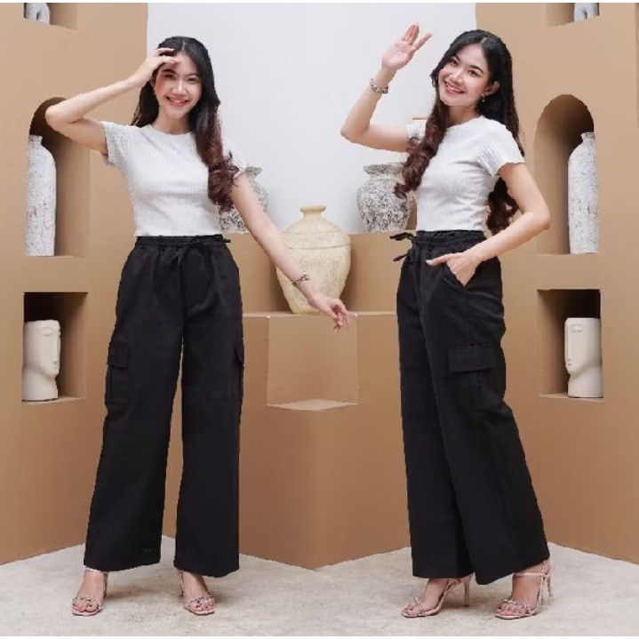 celana cargo wanita panjang highwaist - celana kulot cargo wanita - celana panjang - celana cargo