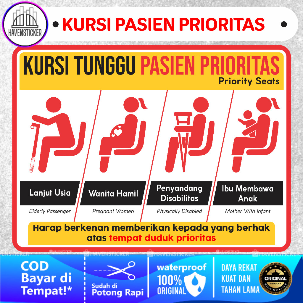 

Stiker Kursi Tunggu Pasien Prioritas Laminasi Kilat