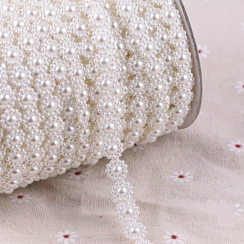 

HOT 1cm Wide Connection Imitation Pearl Diy Beaded Jewelry Hair Decoration Clothing Fine Tulle Lace With Beads And Stones Fabric