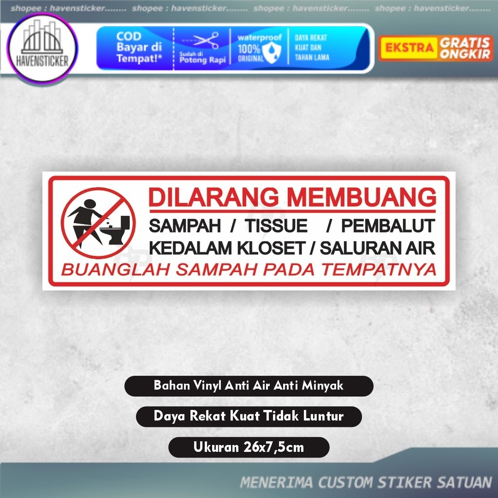 

Stiker Dilarang Buang Sampah Ke Kloset - Stiker Kloset - Stiker Dilarang Buang Sampah Kedalam Kloset - Dilarang Buang Tisu Pembalut Kedalam Kloset - Sticker Toilet - Sticker Kloset