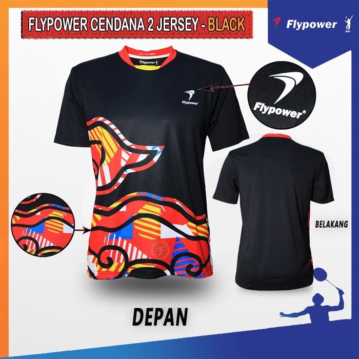 Flypower Cendana 2 Jersey / Baju / Kaos Badminton Original - Black, M