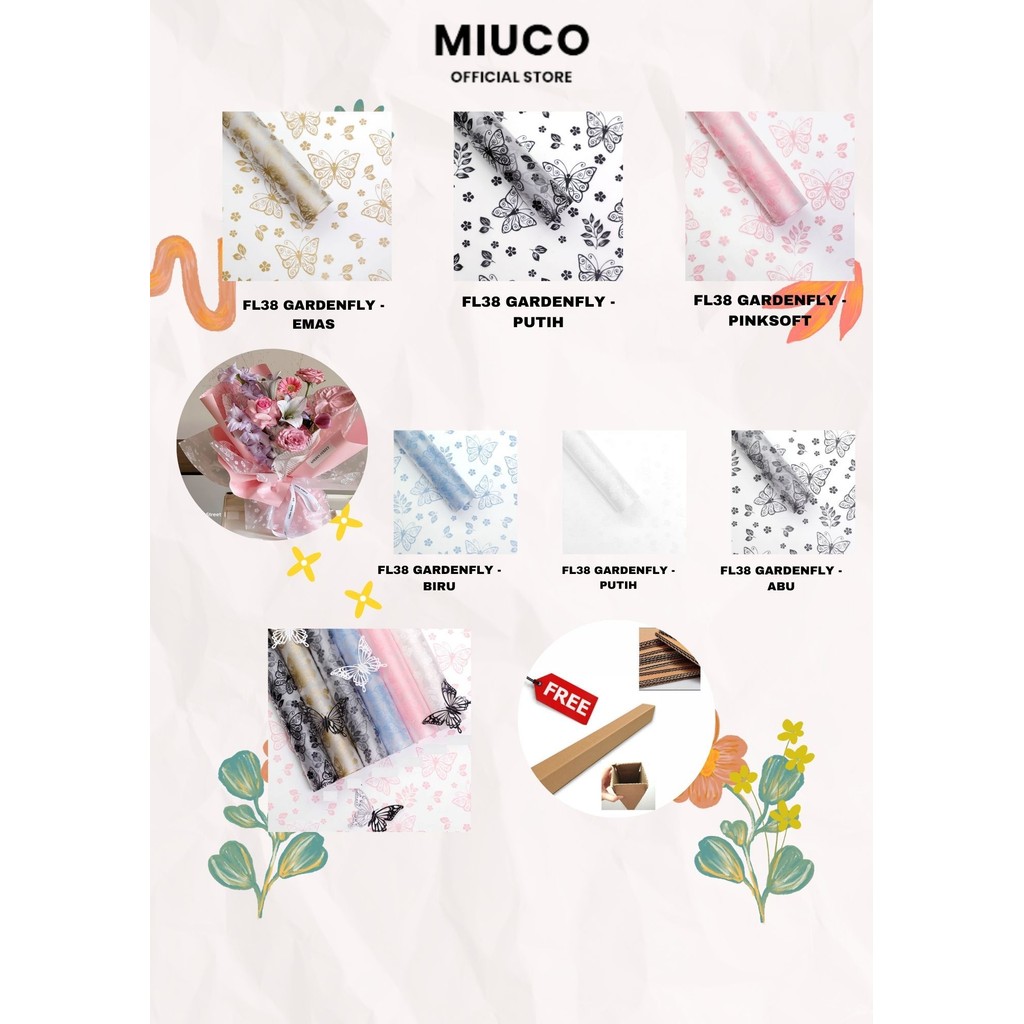 

MIUCO - FL38 GARDENFLY Kertas Bunga Paper Buket Motif Summer Plaid Kotak Kado Florist Cellophane