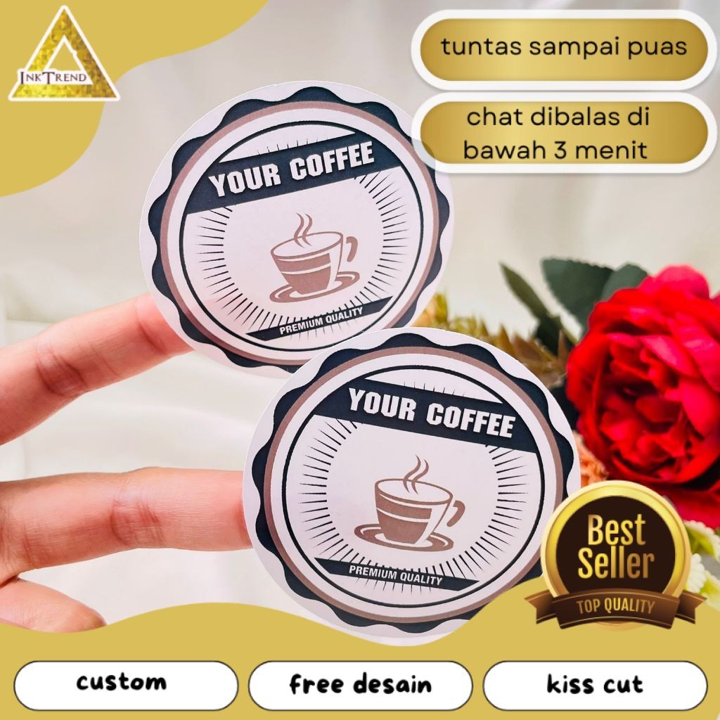 

INKA 9-15 Cetak Sticker Label Minuman Coffe Stiker Coffee Free Desain Bulat Chromo Murah Kemasan