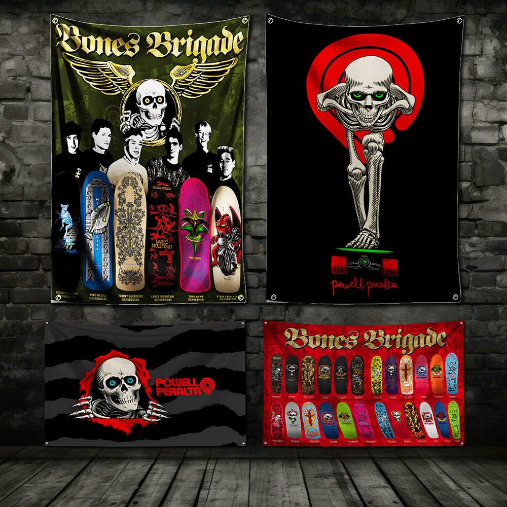 

3x5 Ft Skateboard Skull P-Peraltas P-PowellS Flag Polyester Printing Banner for Garage Wall Art Out Door Decoration With Grommet
