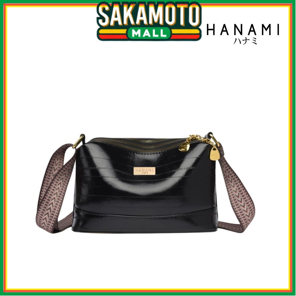 HANAMI Tas Selempang Wanita Virana TA1017B5 Kulit Hitam Cantik Simple Tali Motif Branded Kekinian