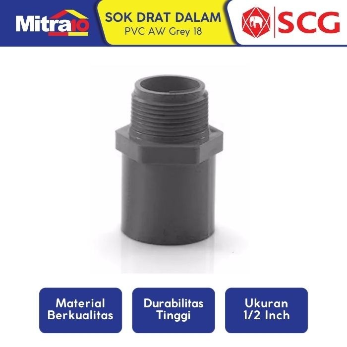 Sok Drat Luar PVC 1/2 Inch AW Grey - SCG