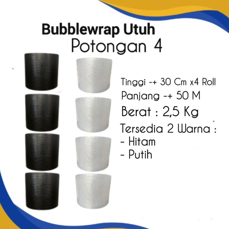 

DRIO Bubblewrap Utuh Potongan 4 Ukuran 30 Cm x 4 Roll Berat 2,5 Kg Warna Hitam Putih