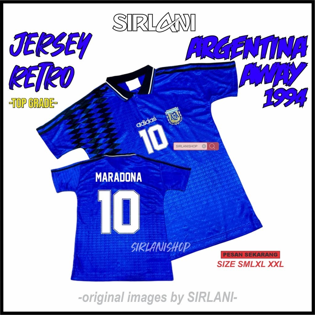 JERSEY RETRO VINTAGE ARGENTINA AWAY 1994 PIALA DUNIA AMERIKA
