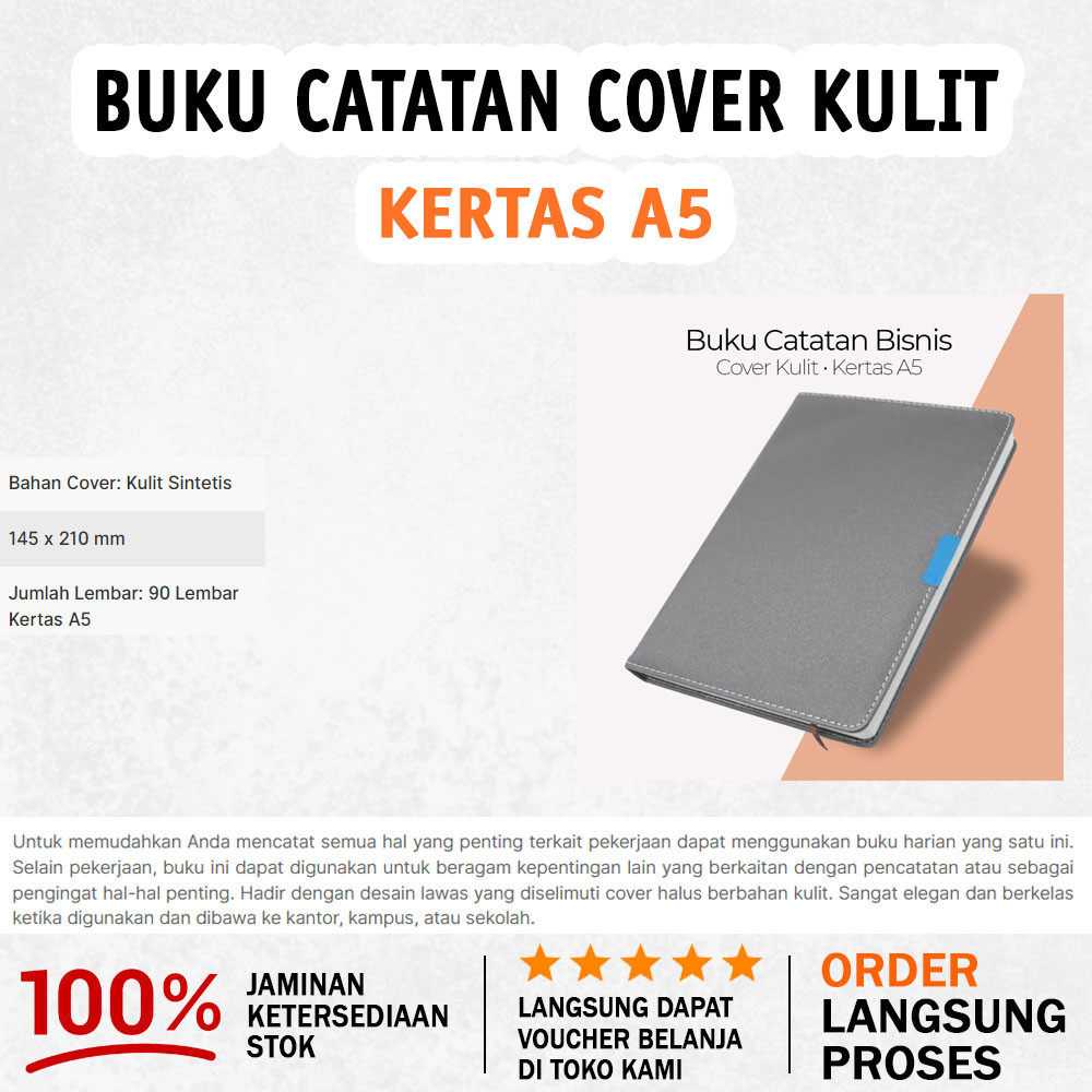 

Buku Catatan Bisnis Sampul Kulit Kertas A5 Cocok Gunakan Setiap Hari Dengan Isi 90 Lembar - Gray