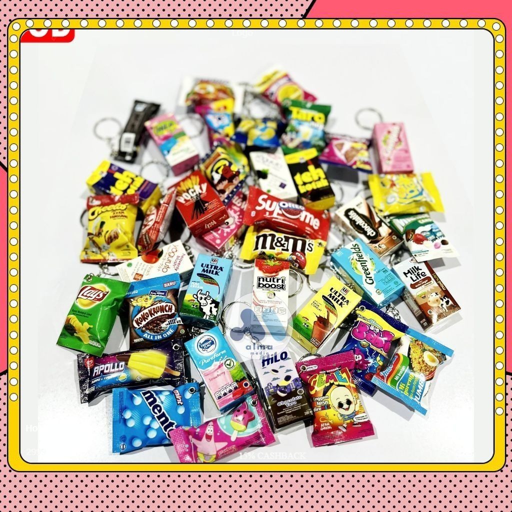 [50pcs]GANTUNGAN KUNCI SNACK MAKANAN RINGAN CEMILAN / GANCI KEYCHAIN/SOUVENIR PERNIKAHAN UNIK MINIAT