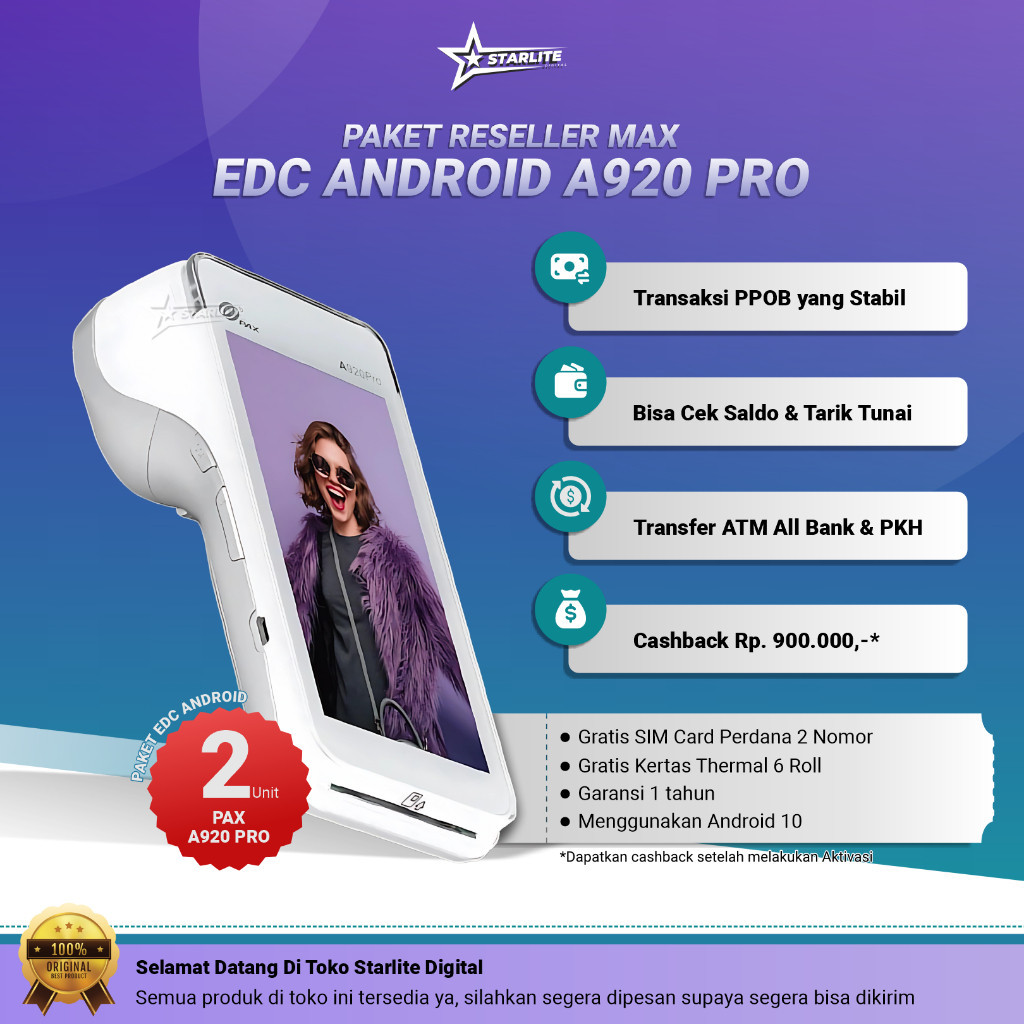promo spesial Mesin EDC Semua Bank Paket Reseller Max 2 Unit Android Pax A920 Pro Mini Atm Portable 