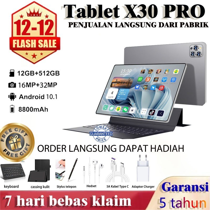 WinD【Beli 1 Gratis 6+COD】Tablet PC X30 Pro Tab Baru 12GB + 512GB Promo spesial 2023 Model terbaru tahun ini PC Tablet Asli Resmi Tablet Android11 Murah 10.1 Inci Layar Full Screen Layar Besar Wifi 5G Dual SIM Tablet Untuk Anak Belajar hp tablet