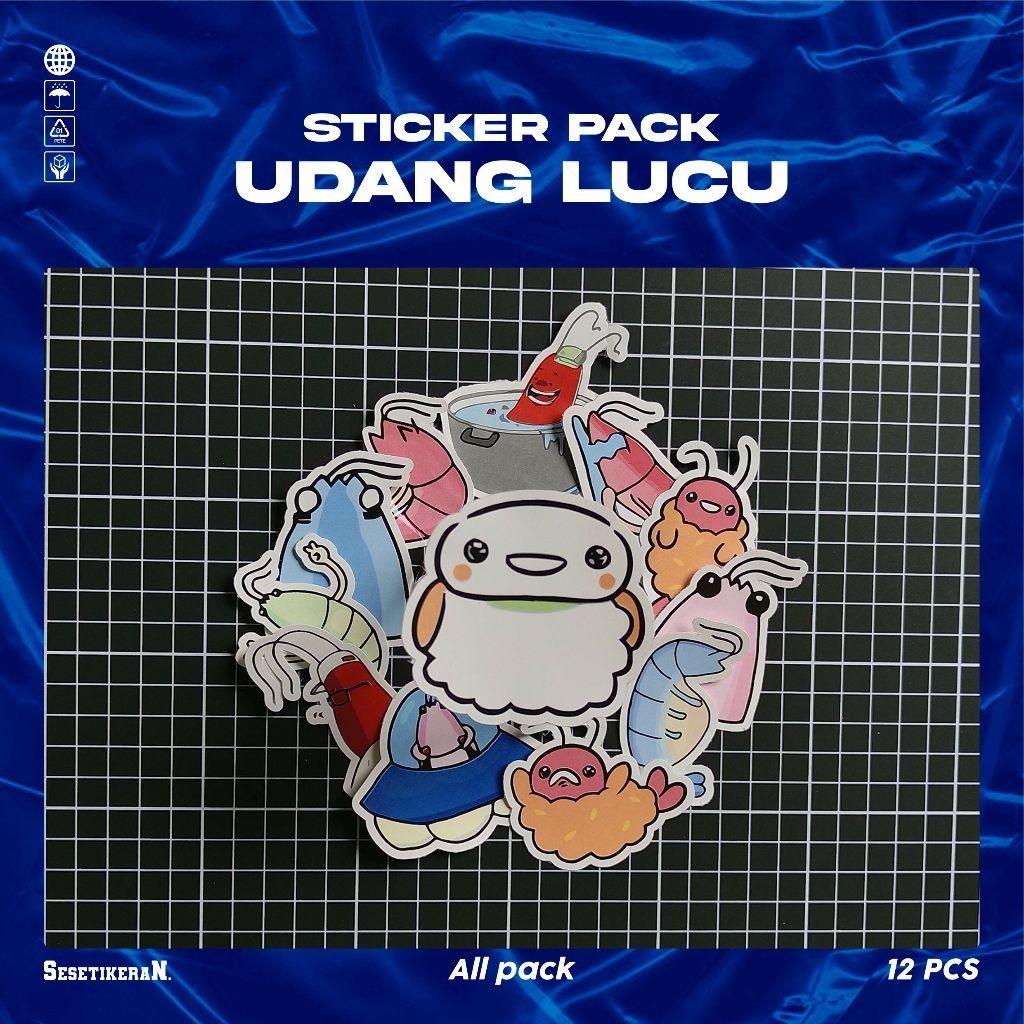 

COD✨ Sesetikeran Stiker Pack Udang Lucu Untuk Koper Laptop Skateboard