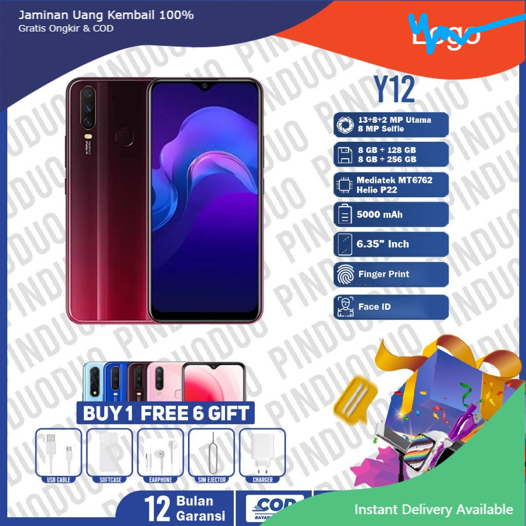 HP vivo Y12 RAM 8GB/256GB Smartphone Gaming Kencang Standby Smartphone Murah Garansi 1 Tahun