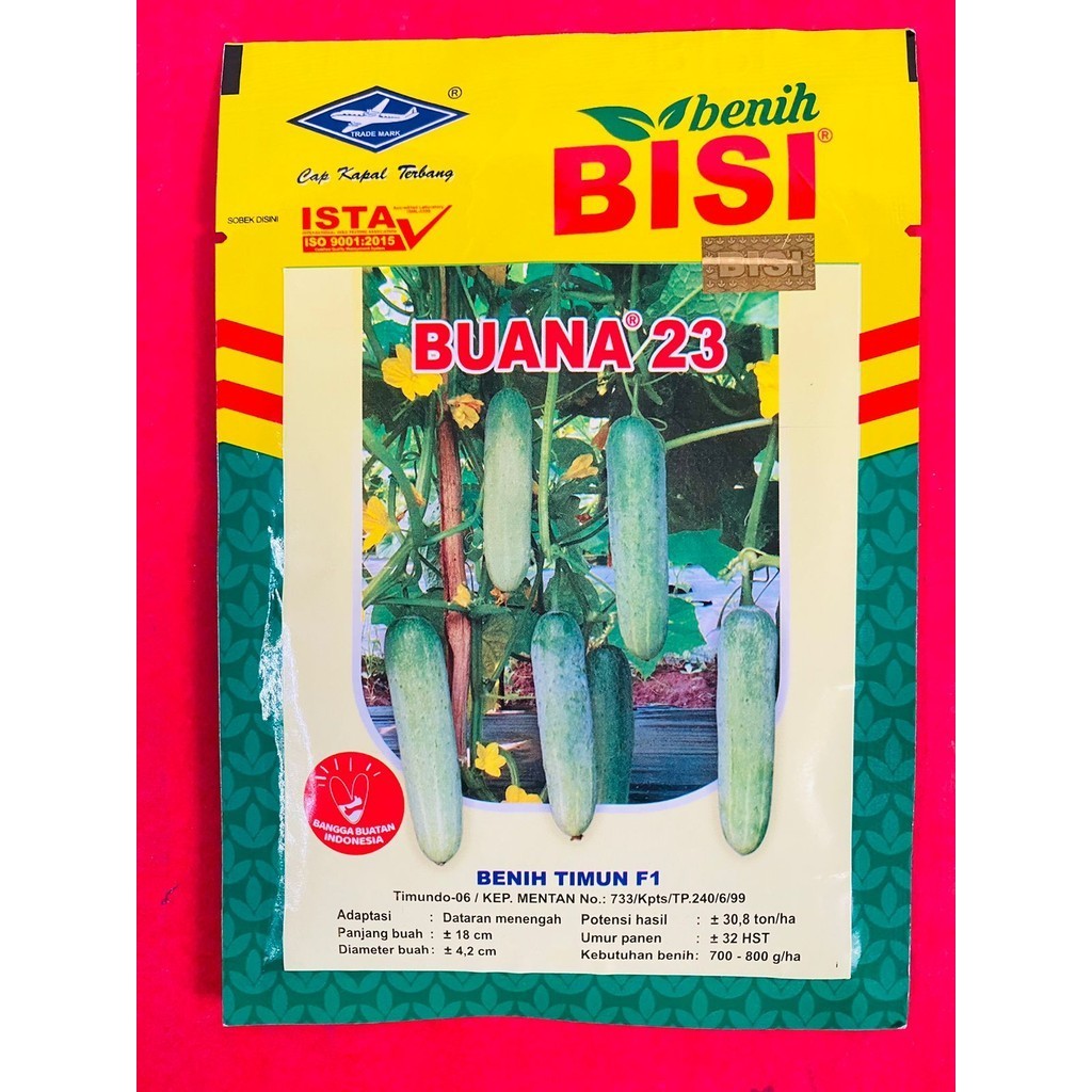 Benih mentimun lalap/baby hibrida F1 BUANA 23  kemasan  20gr tahan gemini virus dari cap KAPAL TERBA