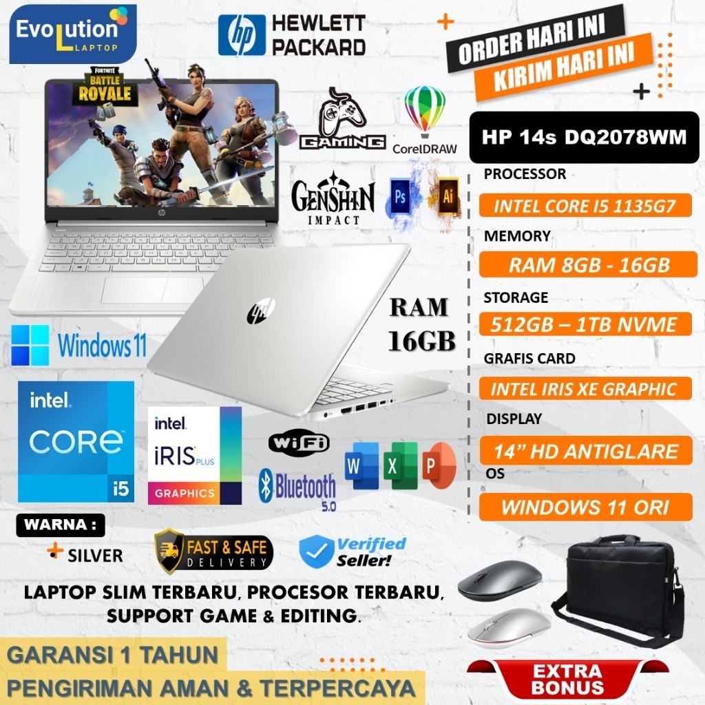Promo Laptop HP 14s DQ CORE i5 1135g7 - HP 14s DQ2614TU Core i3 1115G4 RAM 16GB 512GB SSD 14.0 IPS Windows11