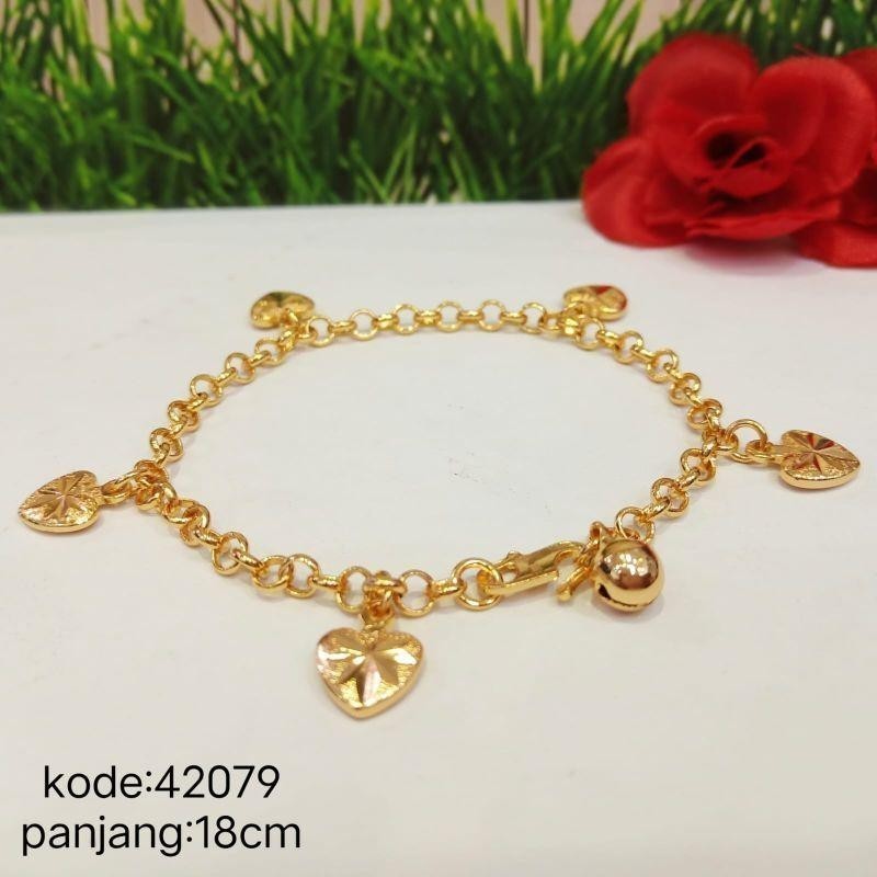 COD -  gelang rantai holo love ukir gelang tangan wanita gelang premium lapis emas
