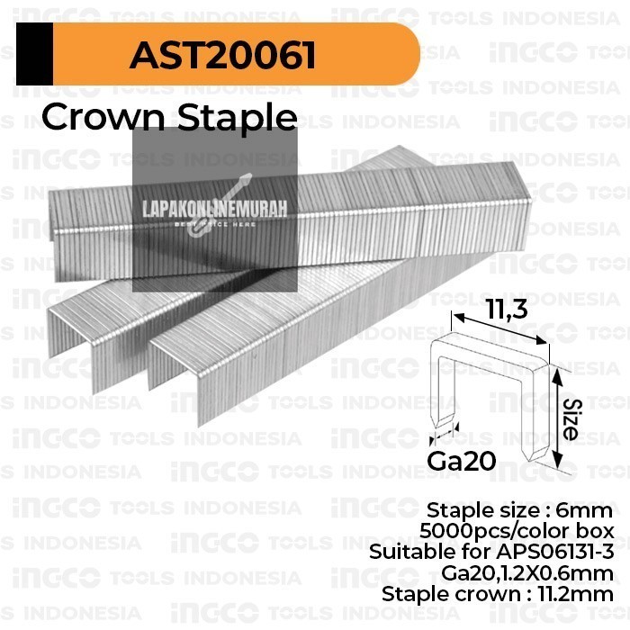

Crown Staples (U 6 mm) INGCO AST20061 - Refill Isi Steples Tembak U6