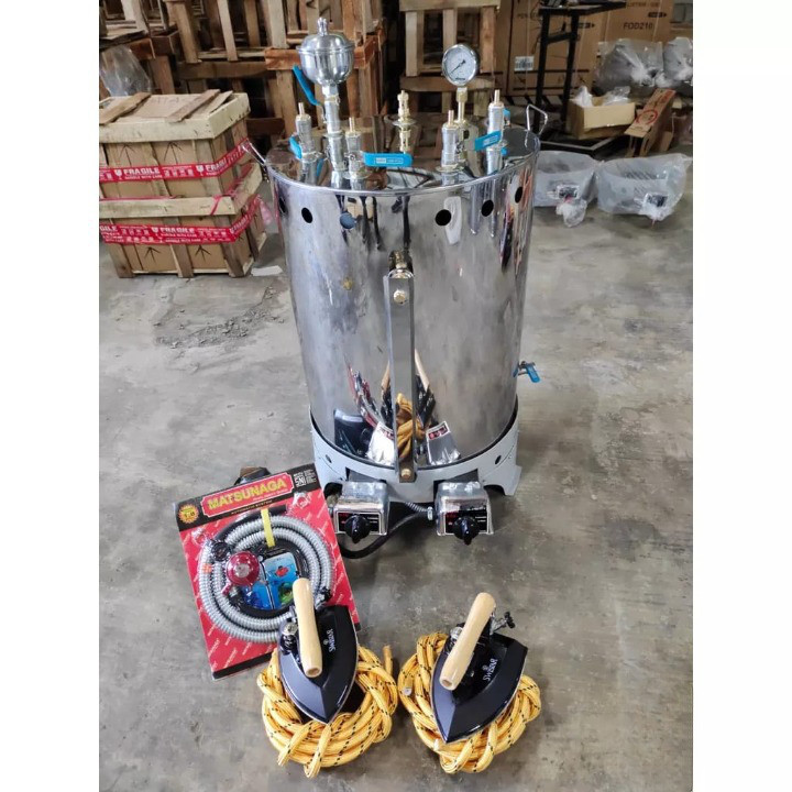 Setrika Uap Gas Boiler Laundry Lengkap