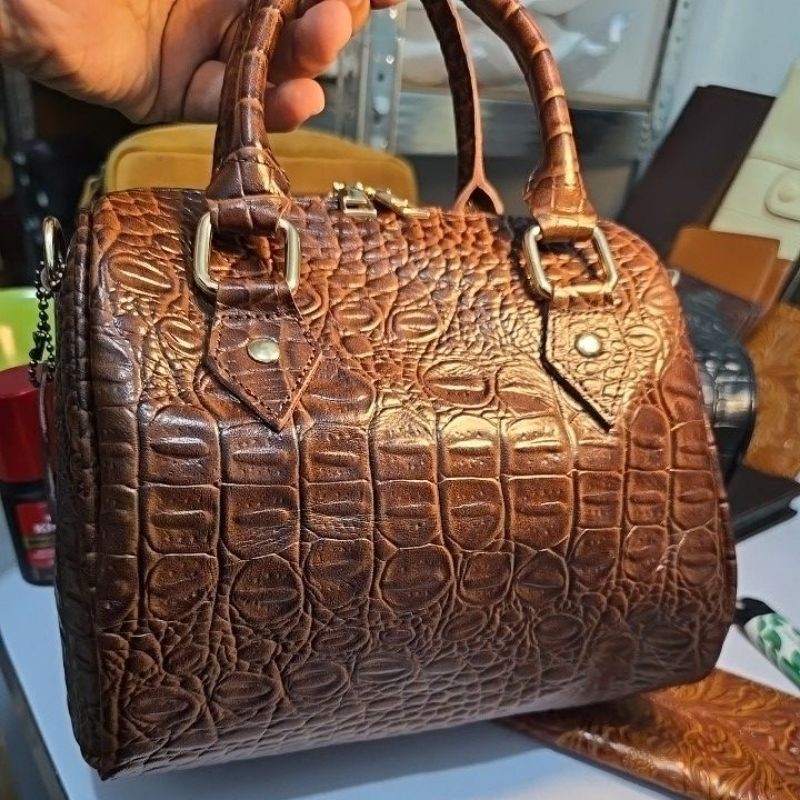 Tas Kulit Mini Speedy Kulit Asli Motif Croco Top Handle Bag