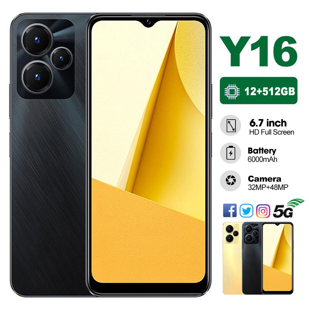 Y16 ram 12/256GB Layar 6.7inch Smartphone 5G hp murah Android 4G 32+48MP KAMERA Dual SIM Dual Standb