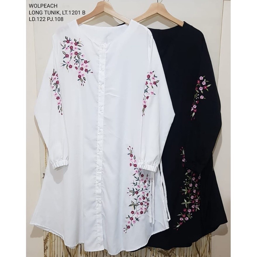 ATASAN TUNIK PUTIH BORDIR KANCING DEPAN TIMBUL BIGSIZE XXXL ATASAN WANITA ATASAN PUTIH TUNIK HITAM/ 