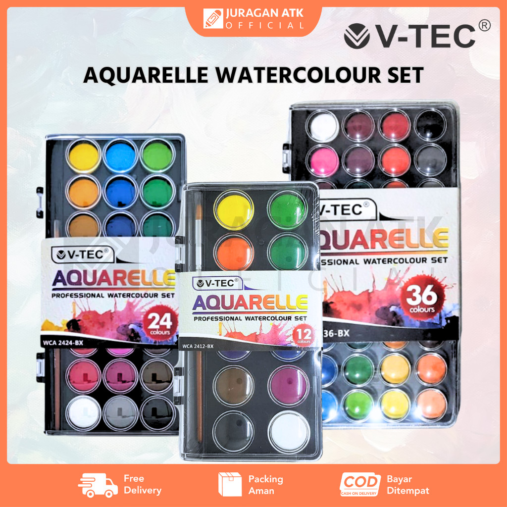 

Aquarelle Watercolor Set V-Tec 12 24 36 Color - Cat Air VTec Warna