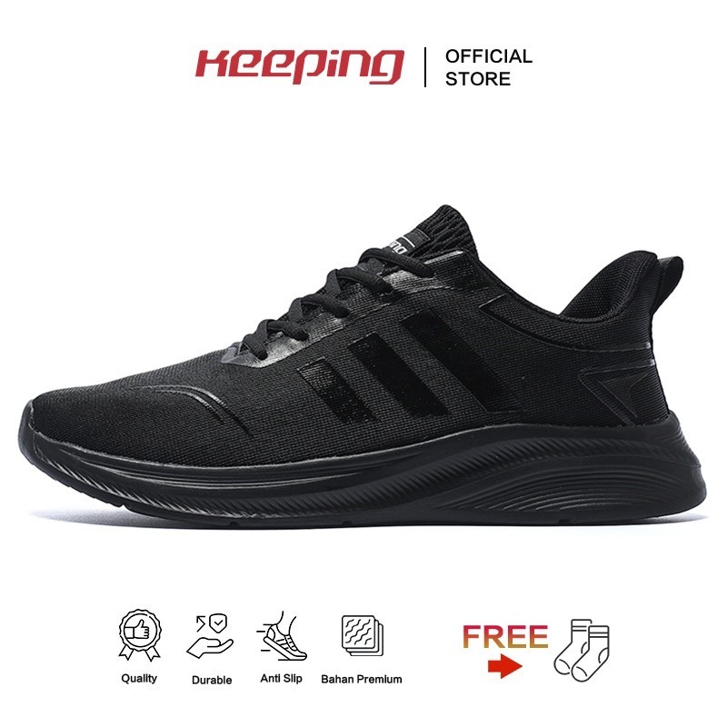 PRODUK TERBARU # Keeping Sepatu Sneakers Pria Hitam Polos Gym Sport Shoes Sepatu Sekolah Pria Kuliah