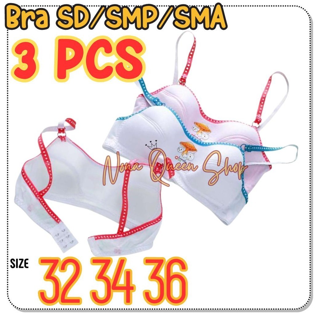 3 pcs Bra bh remaja bh Jamur bh Busa tipis tanpa kawat Katun Nyaman Bra SD SMP