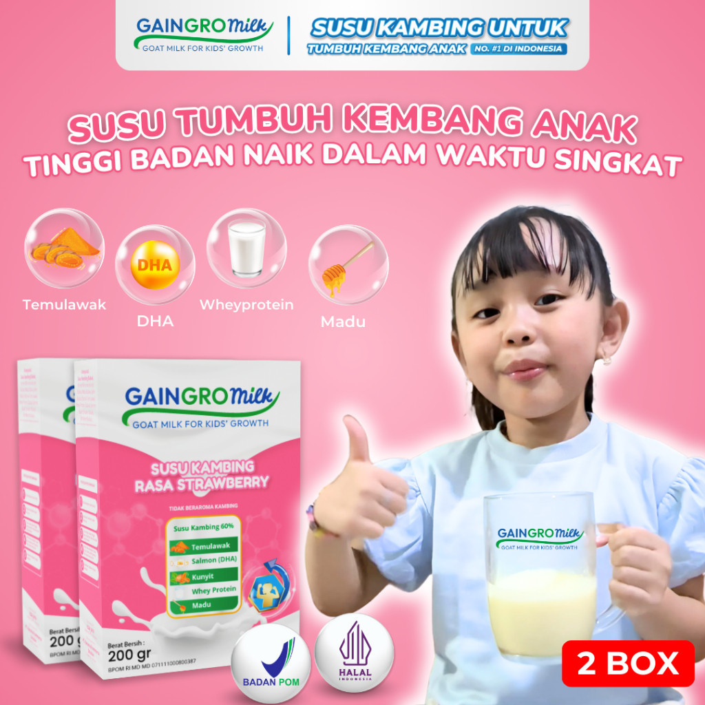 

PAKET BUNDLING GAINGRO MILK STRAWBERRY 2X Susu Kambing Penambah Berat Badan Anak GainGro Milk Shop