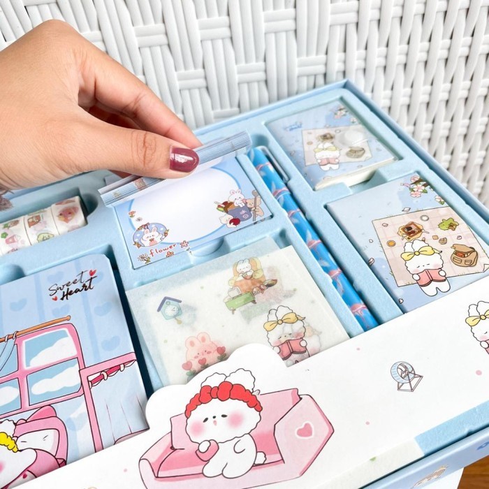 

TX Paket Jurnal 7 in 1 Free Box Paket Alat Tulis Sekolah Anak Murah Lucu - Kelinci BIru