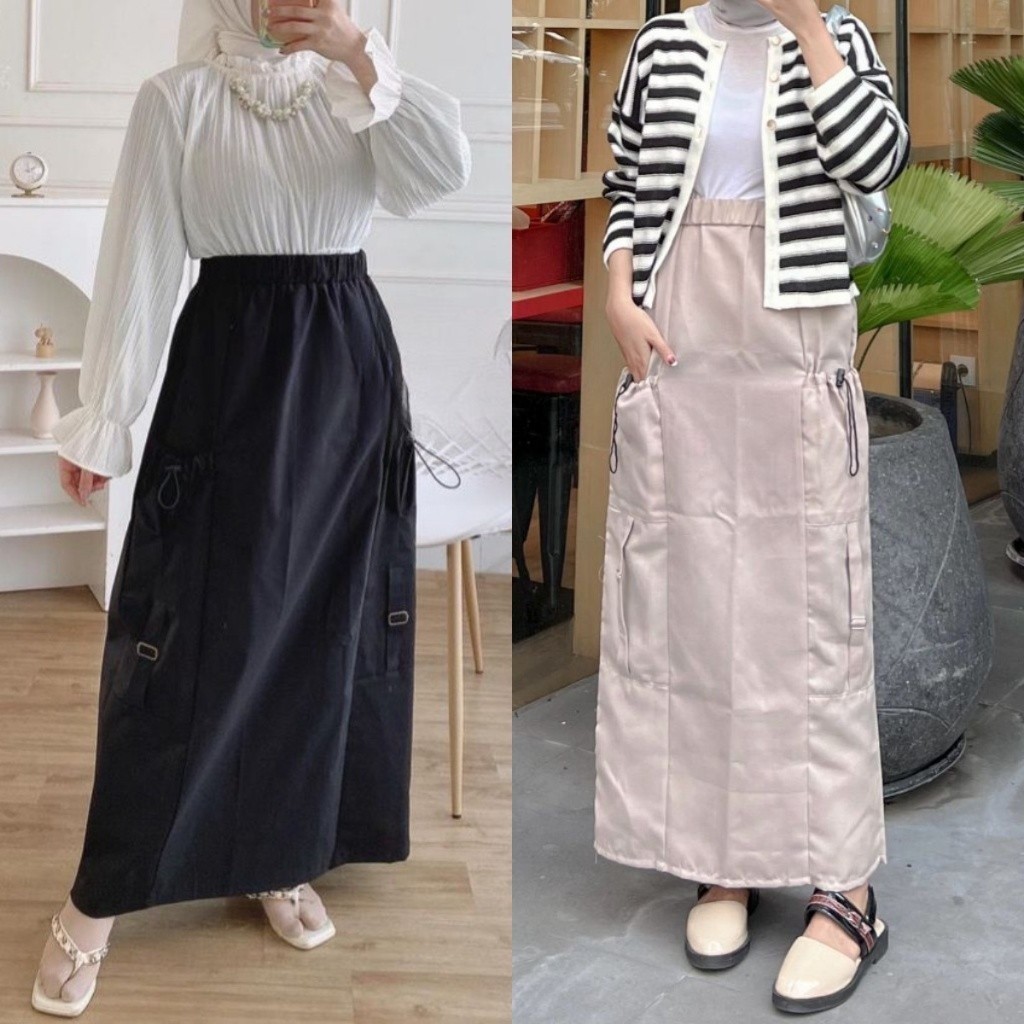 DC - Rok Cargo Drill Skirt Laras Basic Polos Highwaist Wanita Remaja Kekinian Terbaru Simple Outfit 