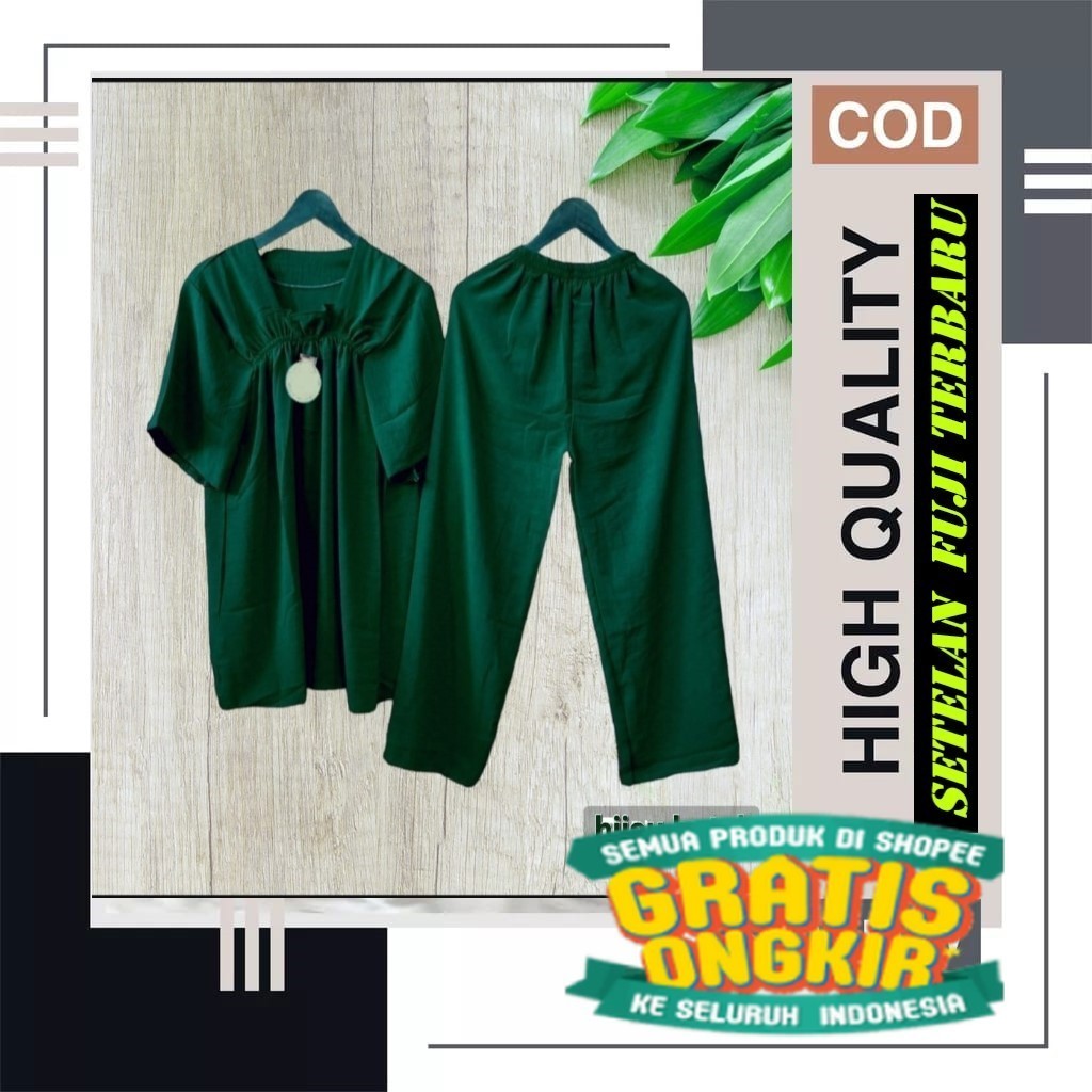 Setelan Wanita Fuji Polos Kerut Dada Set | Setelan Wanita Kekinian | One Set Fuji Kerut Dada Terbaru