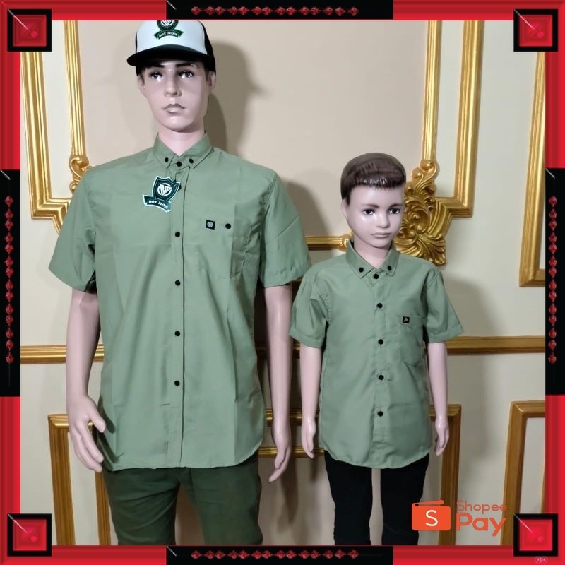KAIN ADEM LEMBUT HALUS TEBAL / SAGE KEMEJA COUPLE AYAH DAN ANAK WARNA SAGE KEMEJA POLOS COUPLE DEWAS